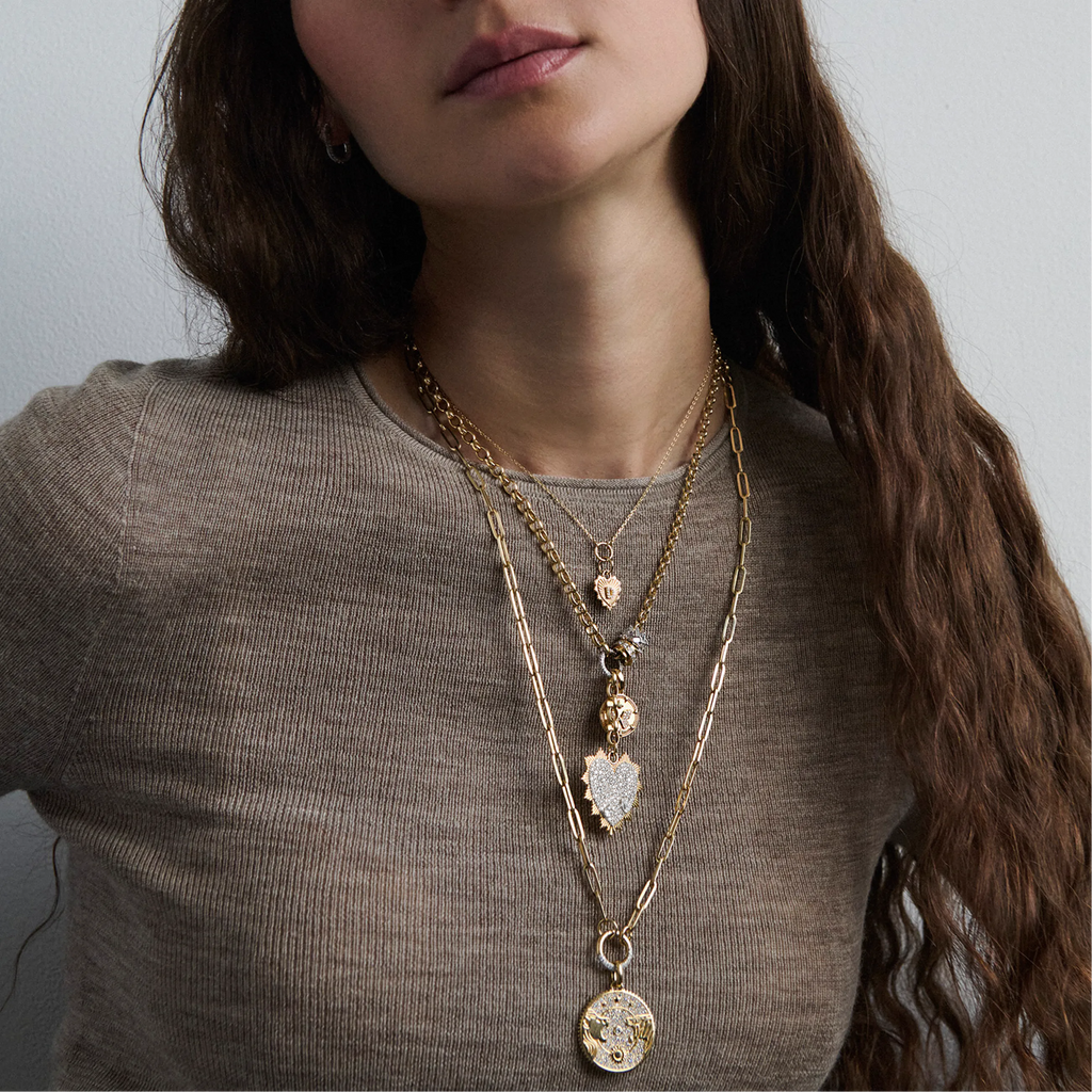 18K Mixed Gold True Love | Snow Pavé Heart Love Token Oversized Medallion | Diamonds, 18K Mixed Gold – FoundRae view 4