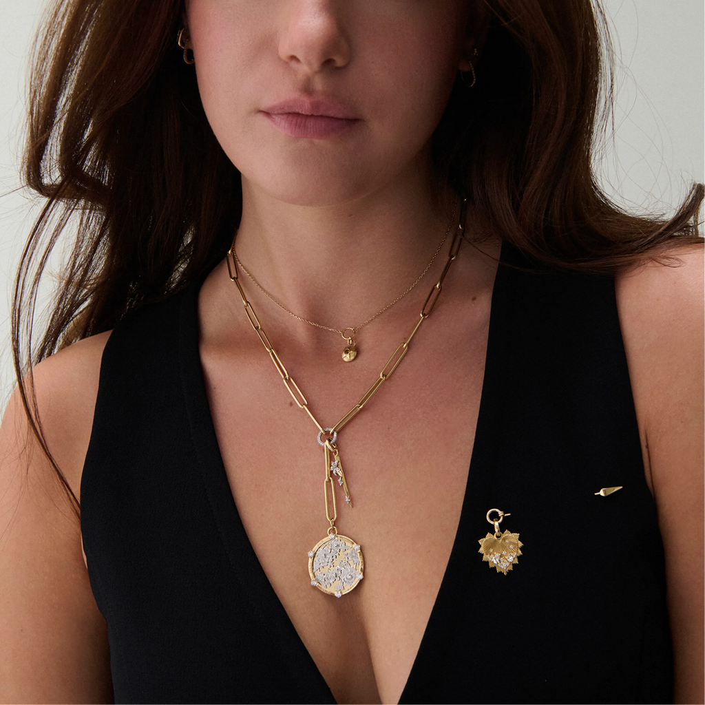 Resilience | Floral Screen and Thorn Large Clip Extension Necklace | Diamonds, Mixed Gold view 2