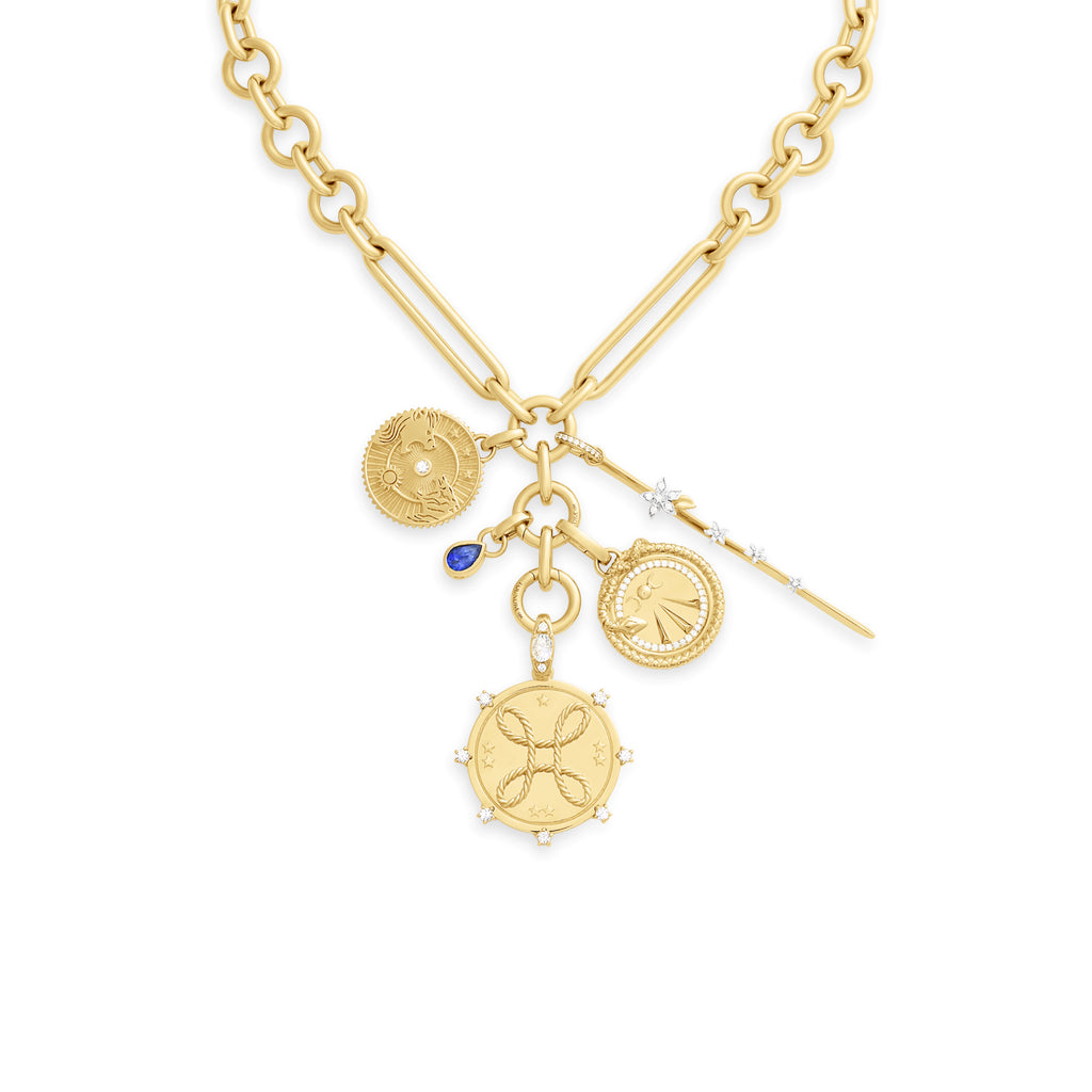 True Love - Strength | 'Love Knot' and Thorn Oversized Mixed Clip Necklace | Diamonds, Blue Sapphire, Mixed Gold view 1