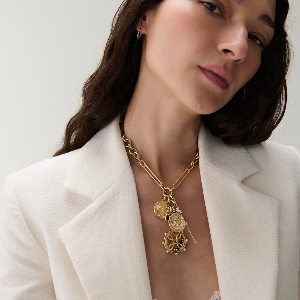 True Love - Strength | 'Love Knot' and Thorn Oversized Mixed Clip Necklace | Diamonds, Blue Sapphire, Mixed Gold view 2