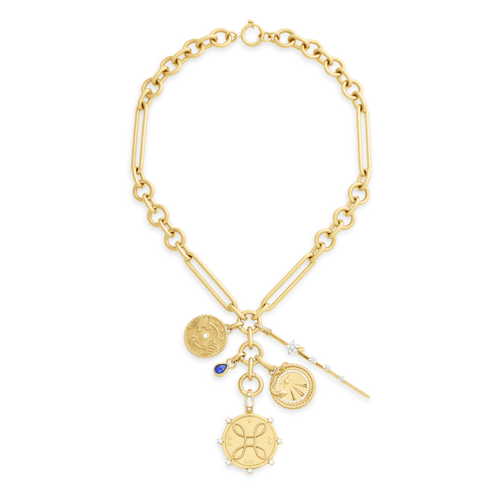18K Mixed Gold True Love - Strength | 'Love Knot' and Thorn Oversized Mixed Clip Necklace | Diamonds, Blue Sapphire, Mixed Gold – FoundRae view 3