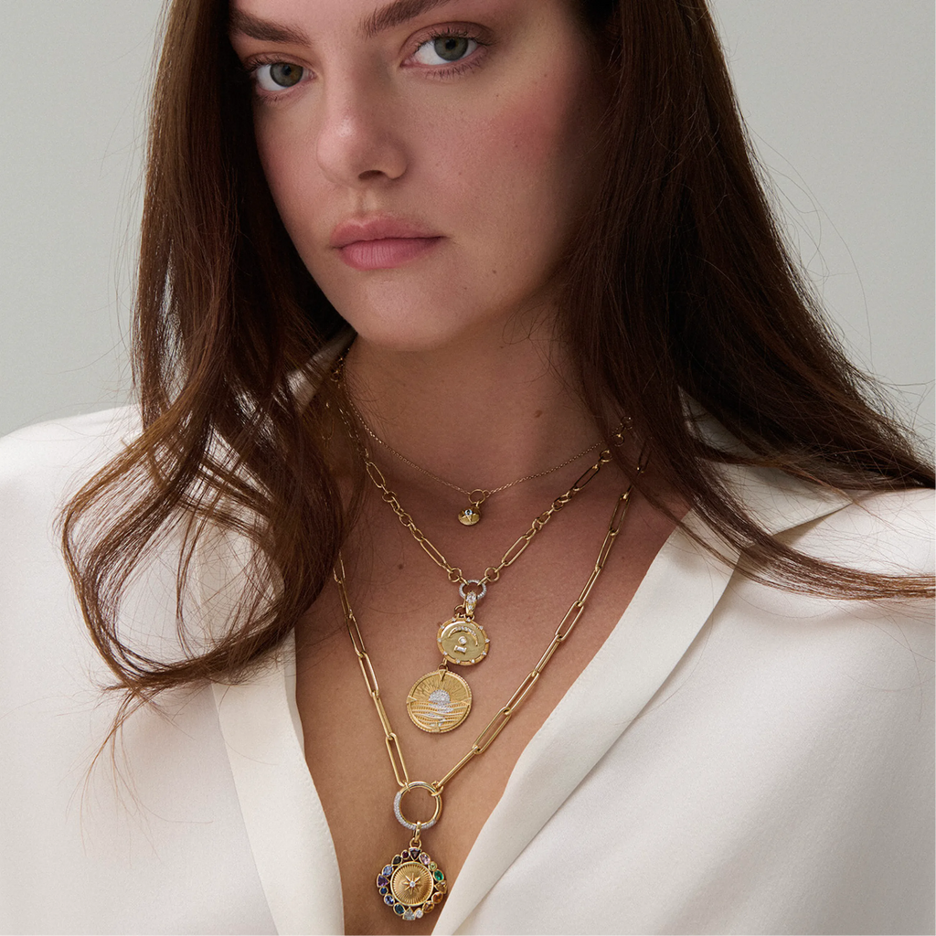 Internal Compass | New Beginnings and Pause Small Mixed Clip Extension Necklace | Diamonds, Yellow Gold view 2