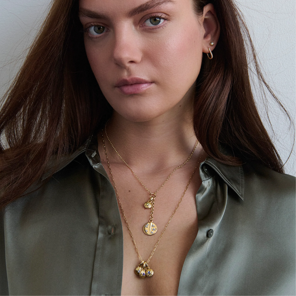Foundation | Birthday Starstone Fine Clip Necklace | Multi-Stone, Yellow Gold view 2