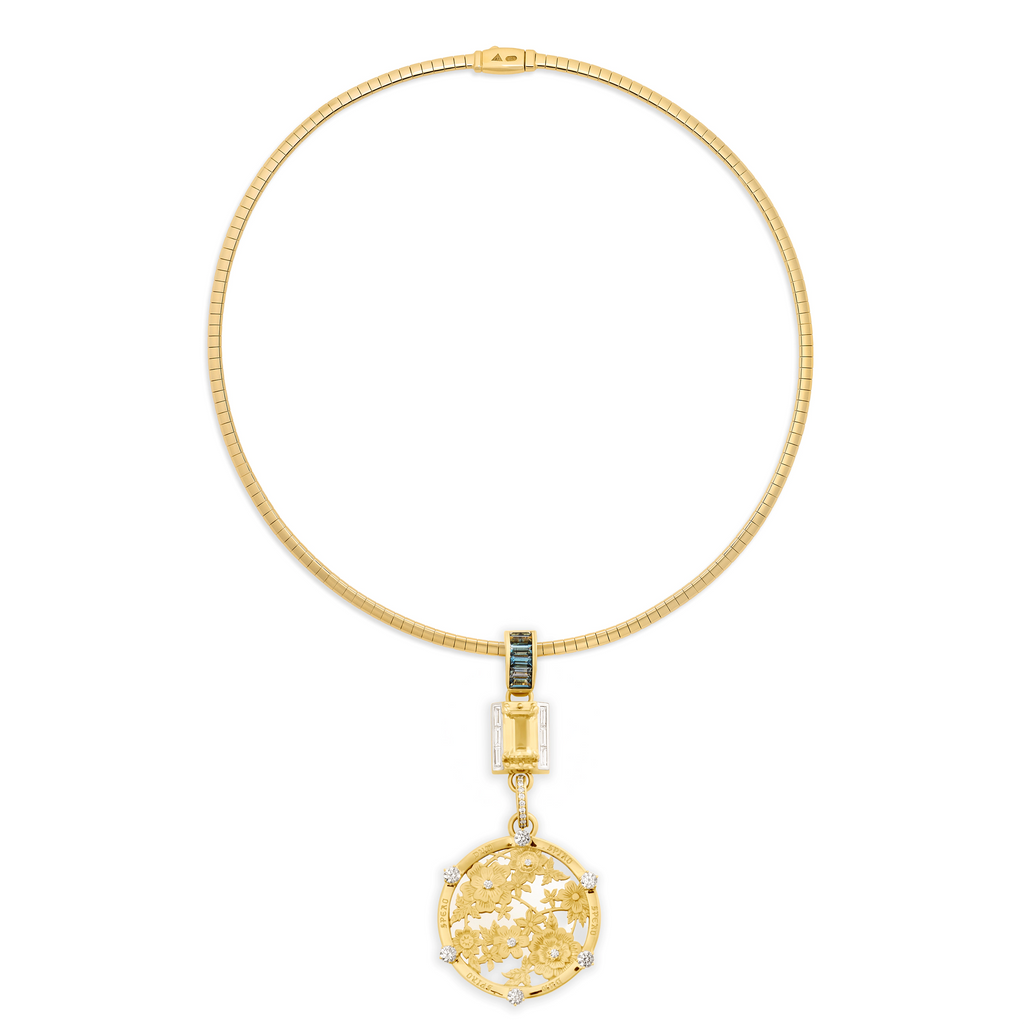 18K Mixed Gold Resilience - True Love | Floral Screen and Cache Link Sleek Collar Necklace | Multi-Stone, Mixed Gold – FoundRae view 3