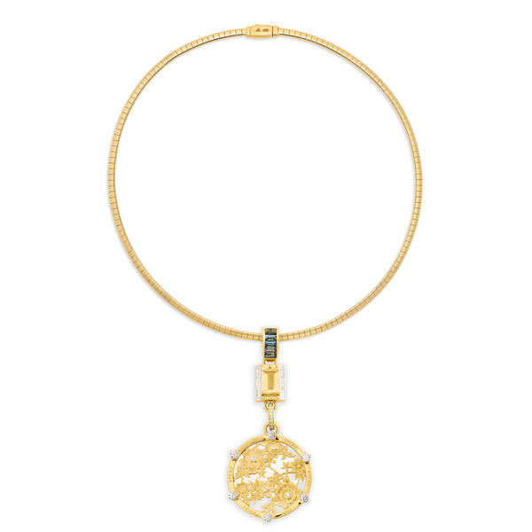 Resilience - True Love | Floral Screen and Cache Link Sleek Collar Necklace | Multi-Stone, Mixed Gold