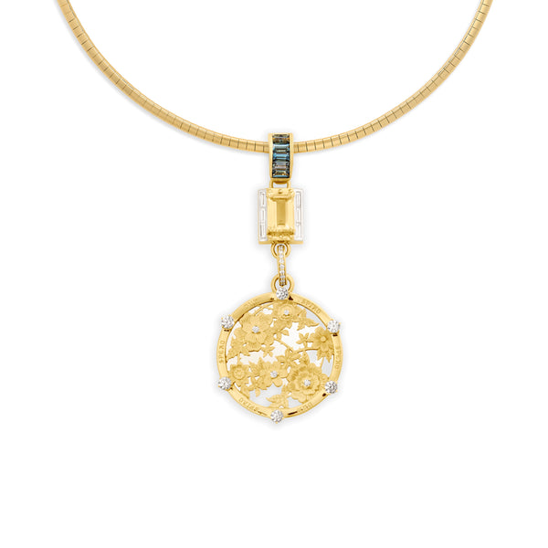 Resilience - True Love | Floral Screen and Cache Link Sleek Collar Necklace | Multi-Stone, Mixed Gold
