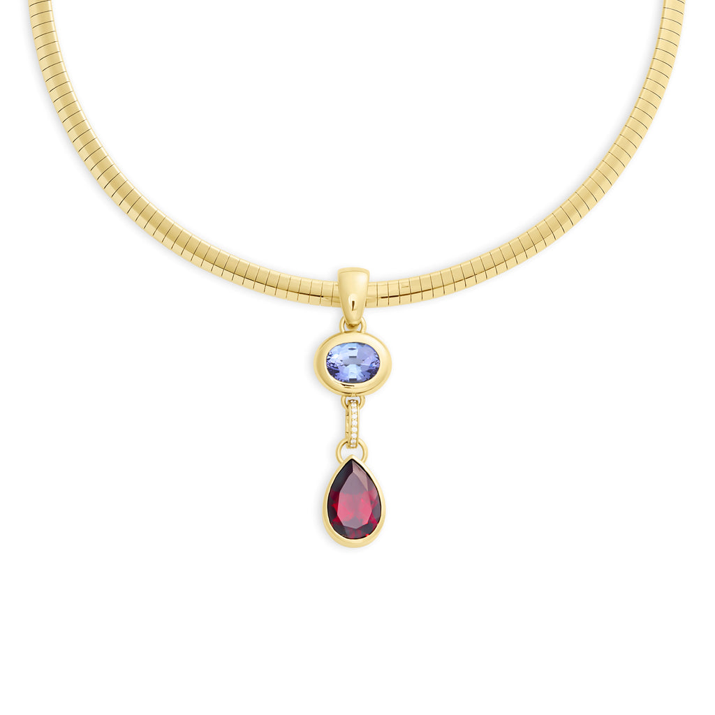 18K Yellow Gold One of a Kind - True Love | Tanzanite Gemstone Cache Link and Forever & Always a Pair Medium Sleek Collar Necklace | Tanzanite, Garnet, Yellow Gold – FoundRae view 1