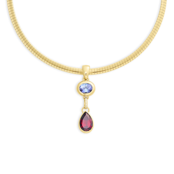 One of a Kind - True Love | Tanzanite Gemstone Cache Link and Forever & Always a Pair Medium Sleek Collar Necklace | Tanzanite, Garnet, Yellow Gold