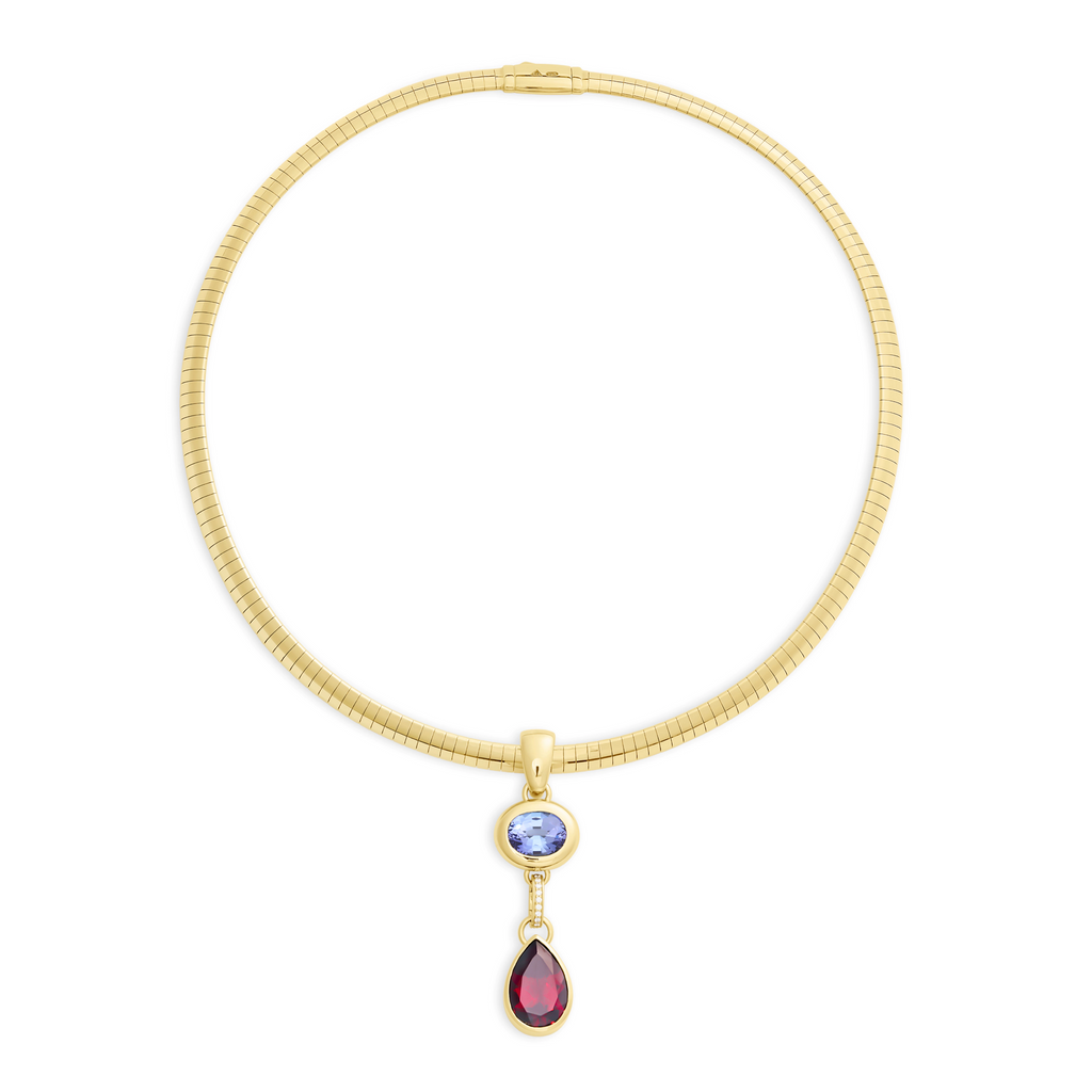 18K Yellow Gold One of a Kind - True Love | Tanzanite Gemstone Cache Link and Forever & Always a Pair Medium Sleek Collar Necklace | Tanzanite, Garnet, Yellow Gold – FoundRae view 3