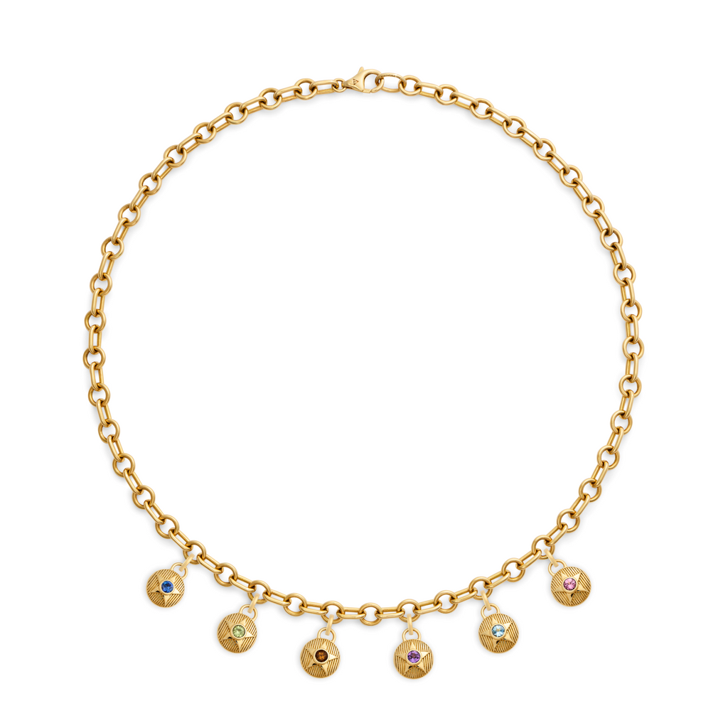 18K Yellow Gold Foundation | Birthday Starstone Small Mixed Link Necklace | Multi-Stone, Yellow Gold – FoundRae view 3