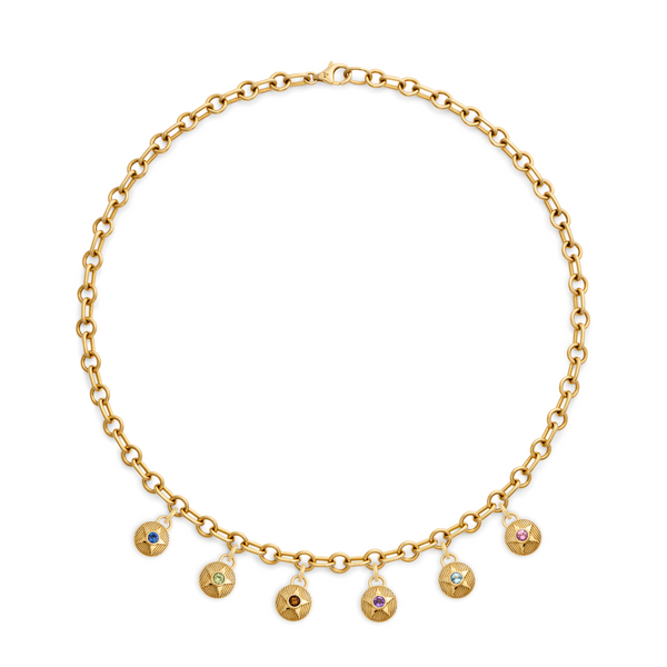 Foundation | Birthday Starstone Small Mixed Link Necklace | Multi-Stone, 18K Yellow Gold