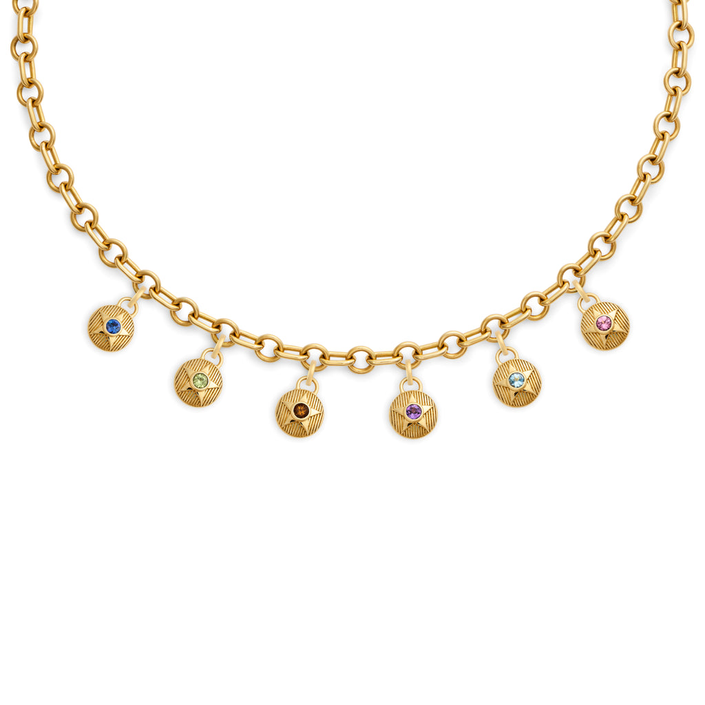 Foundation | Birthday Starstone Small Mixed Link Necklace | Multi-Stone, Yellow Gold view 1