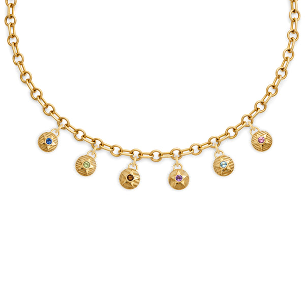 Foundation | Birthday Starstone Small Mixed Link Necklace | Multi-Stone, 18K Yellow Gold