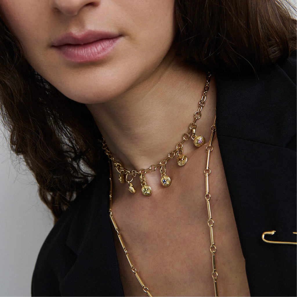 Foundation | Birthday Starstone Small Mixed Link Necklace | Multi-Stone, Yellow Gold view 2