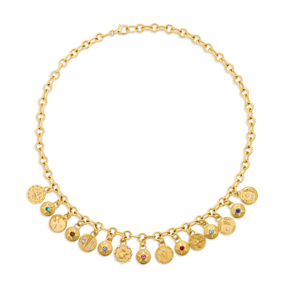 18K Yellow Gold Foundation | Tenets and Birthday Starstone Small Mixed Link Necklace | Multi-Stone, Yellow Gold – FoundRae view 3