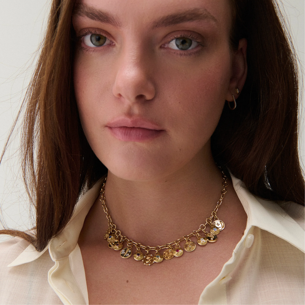 Foundation | Tenets and Birthday Starstone Small Mixed Link Necklace | Multi-Stone, Yellow Gold view 2