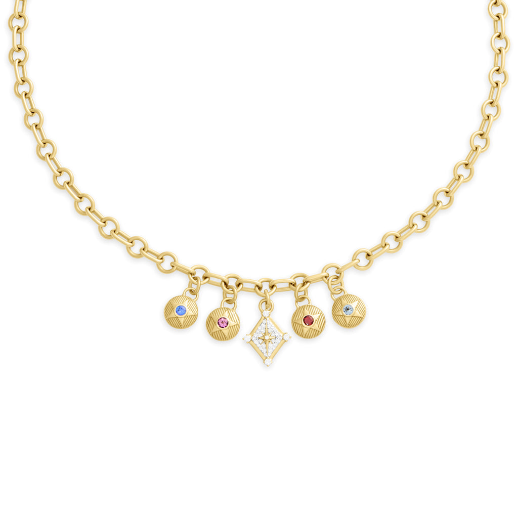 Foundation | Pavé Inner Light and Birthday Starstone Small Mixed Link Necklace | Multi-Stone, Yellow Gold view 1