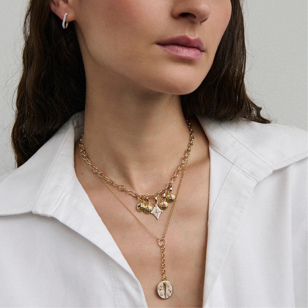 Foundation | Pavé Inner Light and Birthday Starstone Small Mixed Link Necklace | Multi-Stone, Yellow Gold view 2