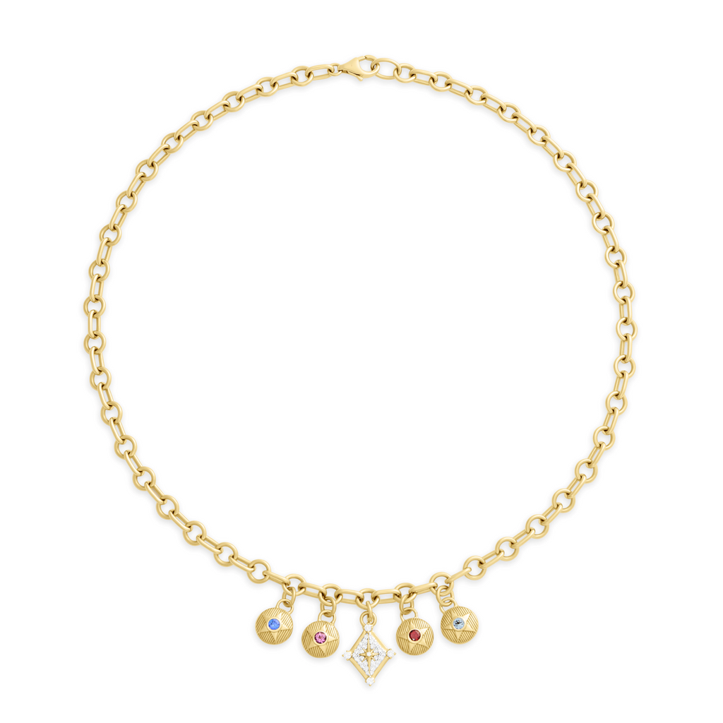18K Yellow Gold Foundation | Pavé Inner Light and Birthday Starstone Small Mixed Link Necklace | Multi-Stone, Yellow Gold – FoundRae view 3