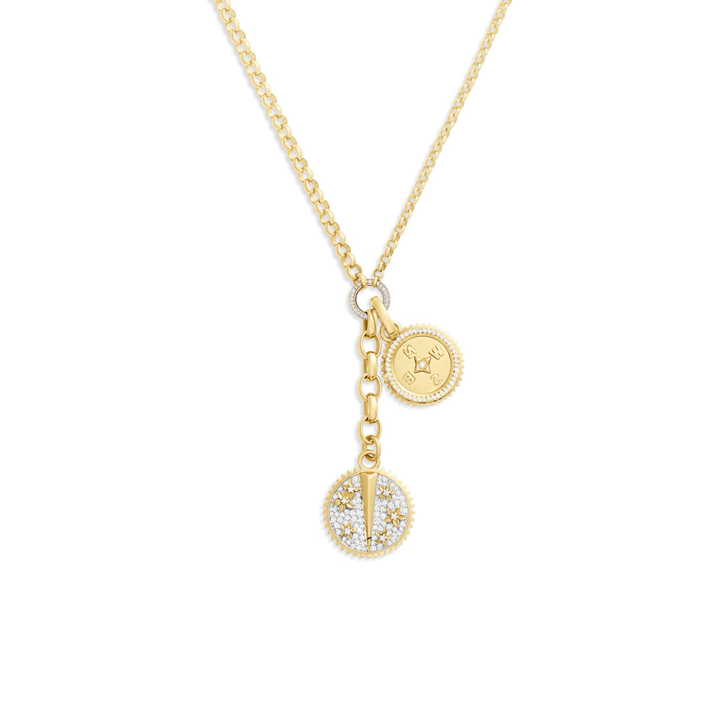 Resilience - Internal Compass | Pavé Blossoms Medium Mixed Belcher Extension Necklace | Diamonds, Mixed Gold view 1
