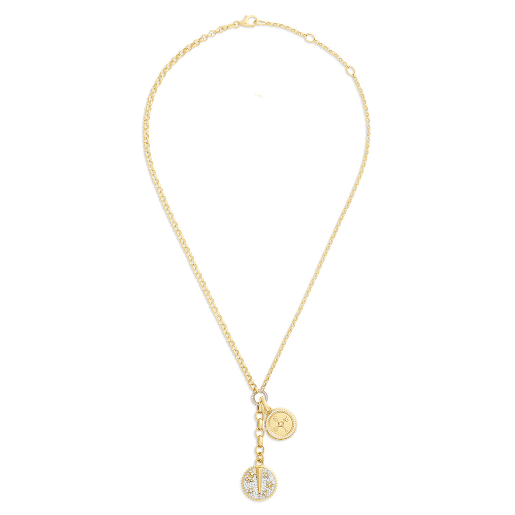 Resilience - Internal Compass | Pavé Blossoms Medium Mixed Belcher Extension Necklace | Diamonds, Mixed Gold view 2