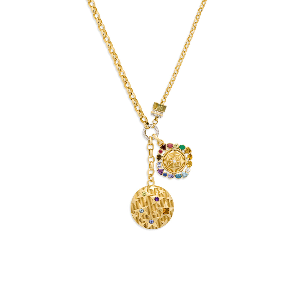 Personalized - Foundation | Custom Birthday Starstone and Temenos Inner Light Heavy Mixed Belcher Extension Necklace | Multi-Stone, Yellow Gold view 1