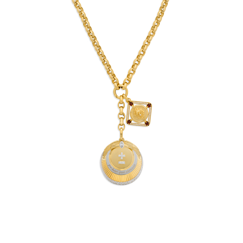 Vivacity - Strength | Ever Growing Love Oversized Belcher Extension Necklace | Diamonds, Garnet, Yellow Gold view 1