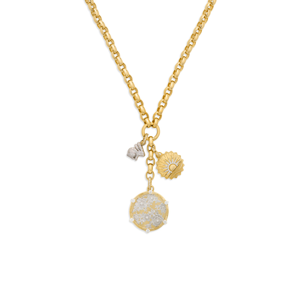 Resilience - True Love | Floral Screen and Snow Pavé Bunny Oversized Belcher Extension Necklace | Diamonds, Mixed Gold view 1