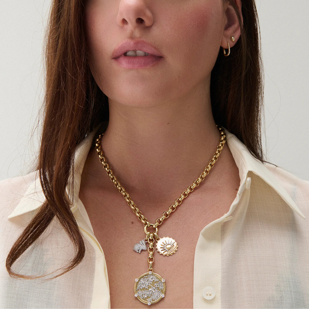 Resilience - True Love | Floral Screen and Snow Pavé Bunny Oversized Belcher Extension Necklace | Diamonds, Mixed Gold view 2