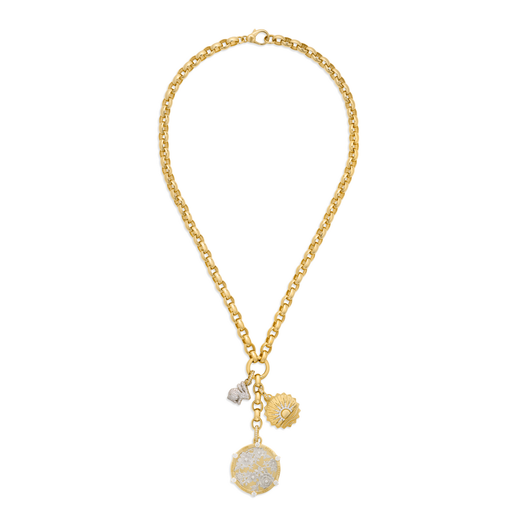 18K Mixed Gold Resilience - True Love | Floral Screen and Snow Pavé Bunny Oversized Belcher Extension Necklace | Diamonds, Mixed Gold – FoundRae view 3