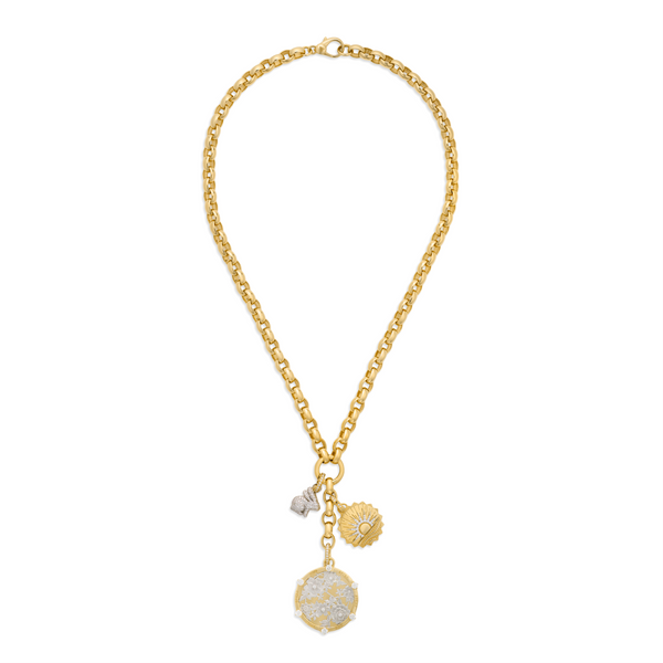 Resilience - True Love | Floral Screen and Snow Pavé Bunny Oversized Belcher Extension Necklace | Diamonds, 18K Mixed Gold