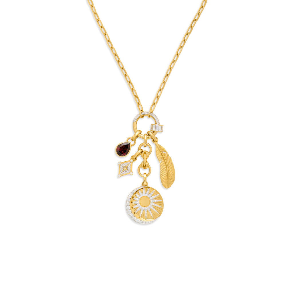 Wholeness - Vivacity | Balance and Feather Small Clip Open Chain | Diamonds, Garnet, Yellow Gold view 1