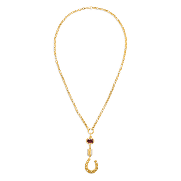 One of a Kind - Protection | Garnet Gemstone Cache Link and Horseshoe Heavy Belcher Open Chain | Diamonds, Garnet, Yellow Citrine, 18K Yellow Gold