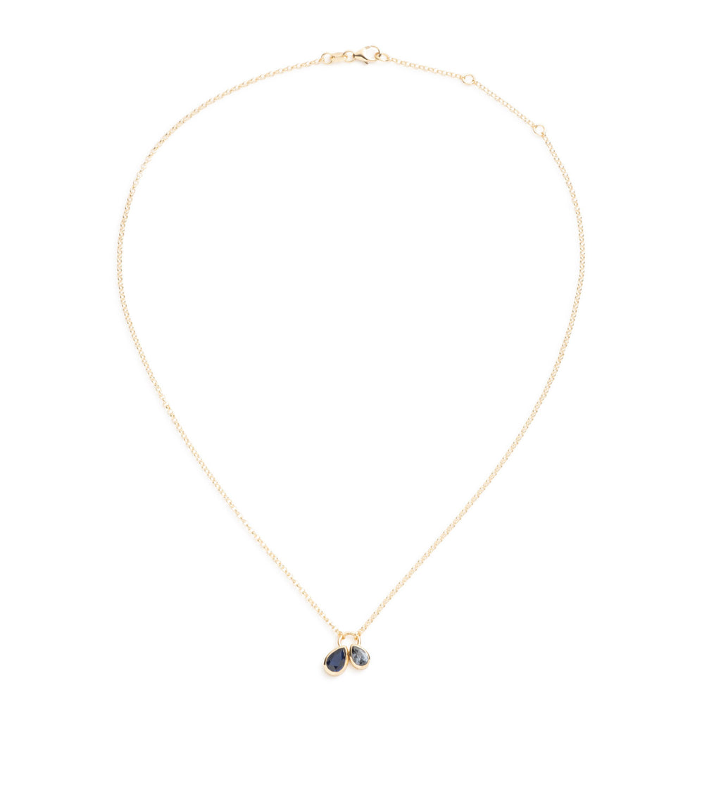 18K Yellow Gold Forever & Always a Pair : Blue Sapphire & Grey Spinel Fine Belcher Stationary Necklace – FoundRae