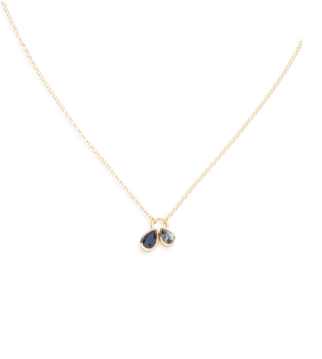 Forever & Always a Pair : Blue Sapphire & Grey Spinel Fine Belcher Stationary Necklace