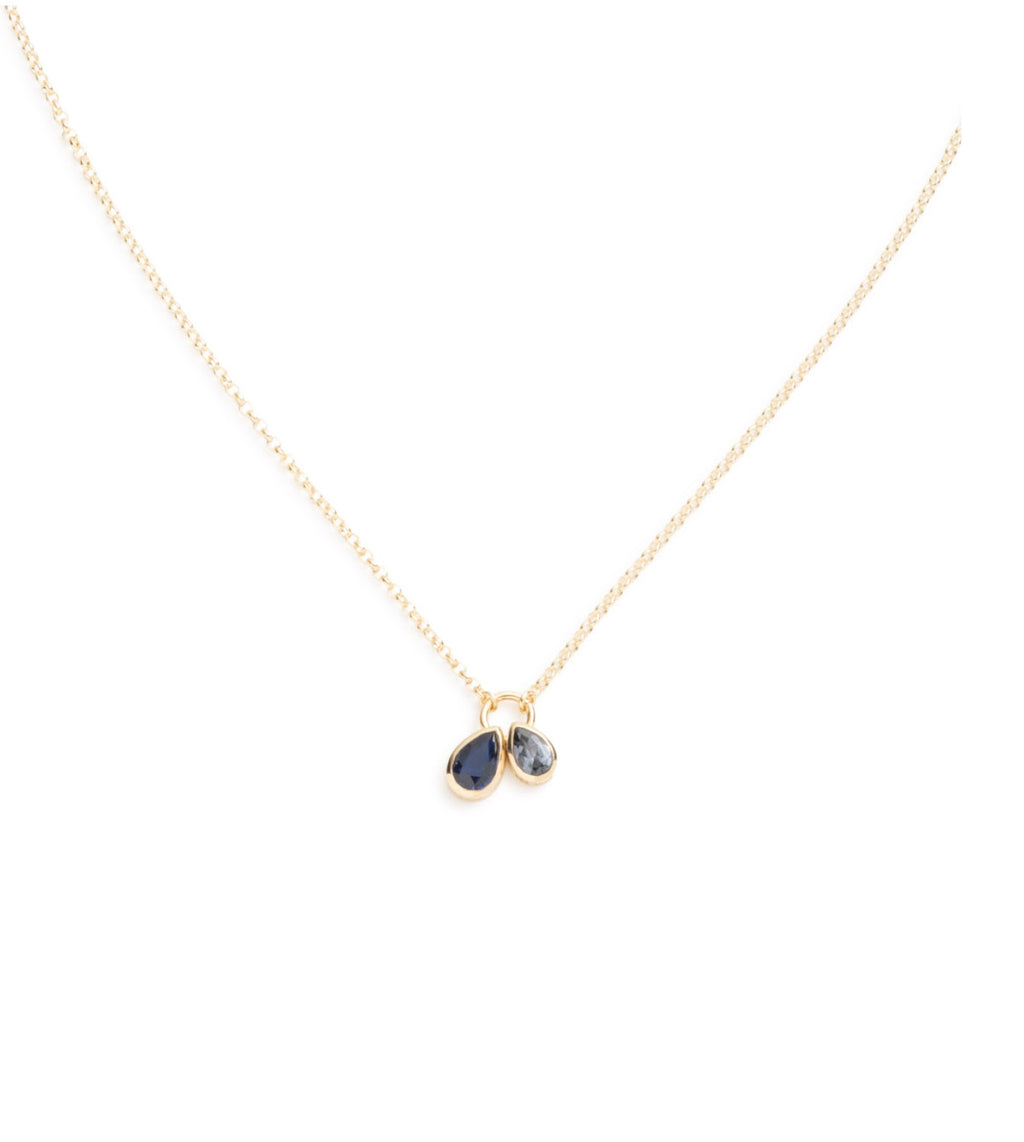 18K Yellow Gold Forever & Always a Pair : Blue Sapphire & Grey Spinel Fine Belcher Stationary Necklace – FoundRae