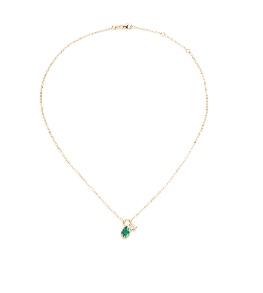 Forever & Always a Pair : Emerald & Diamond Fine Belcher Stationary Necklace view 2