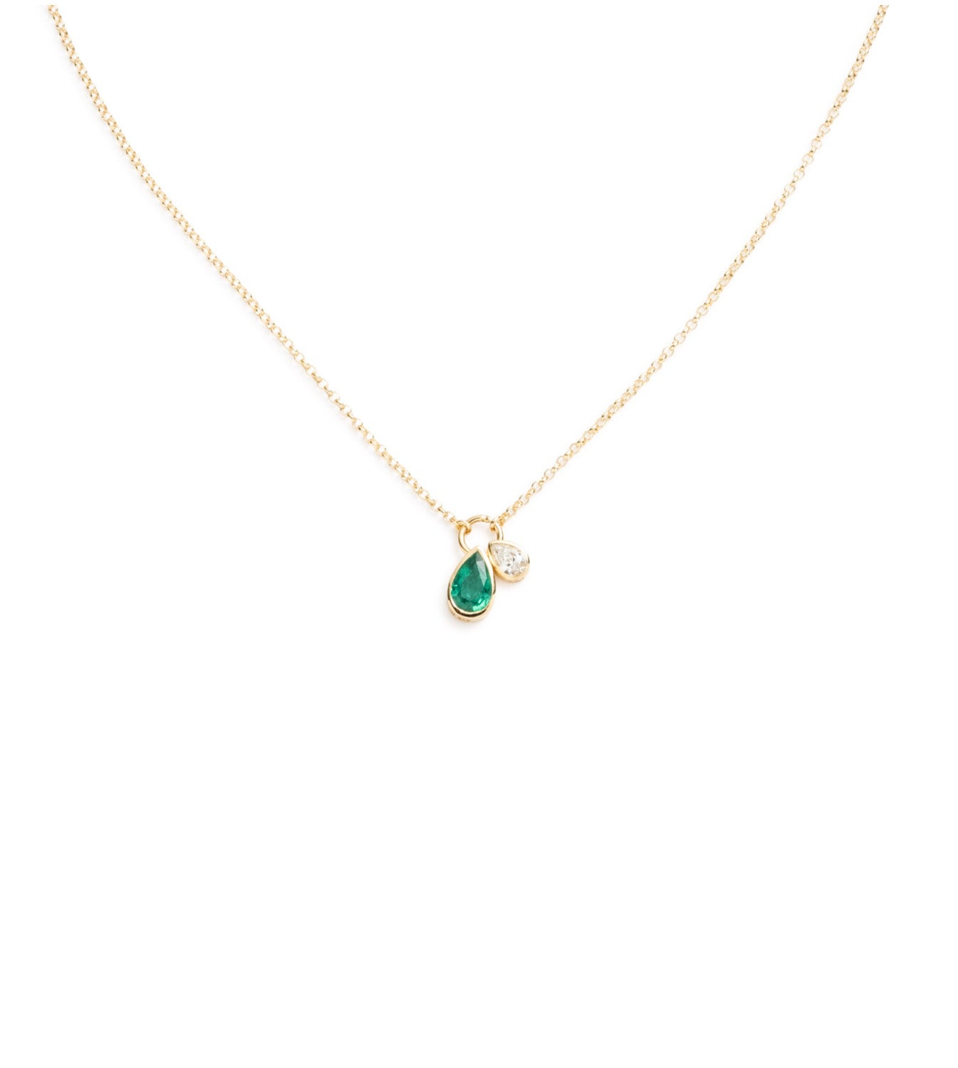 Forever & Always a Pair : Emerald & Diamond Fine Belcher Stationary Necklace