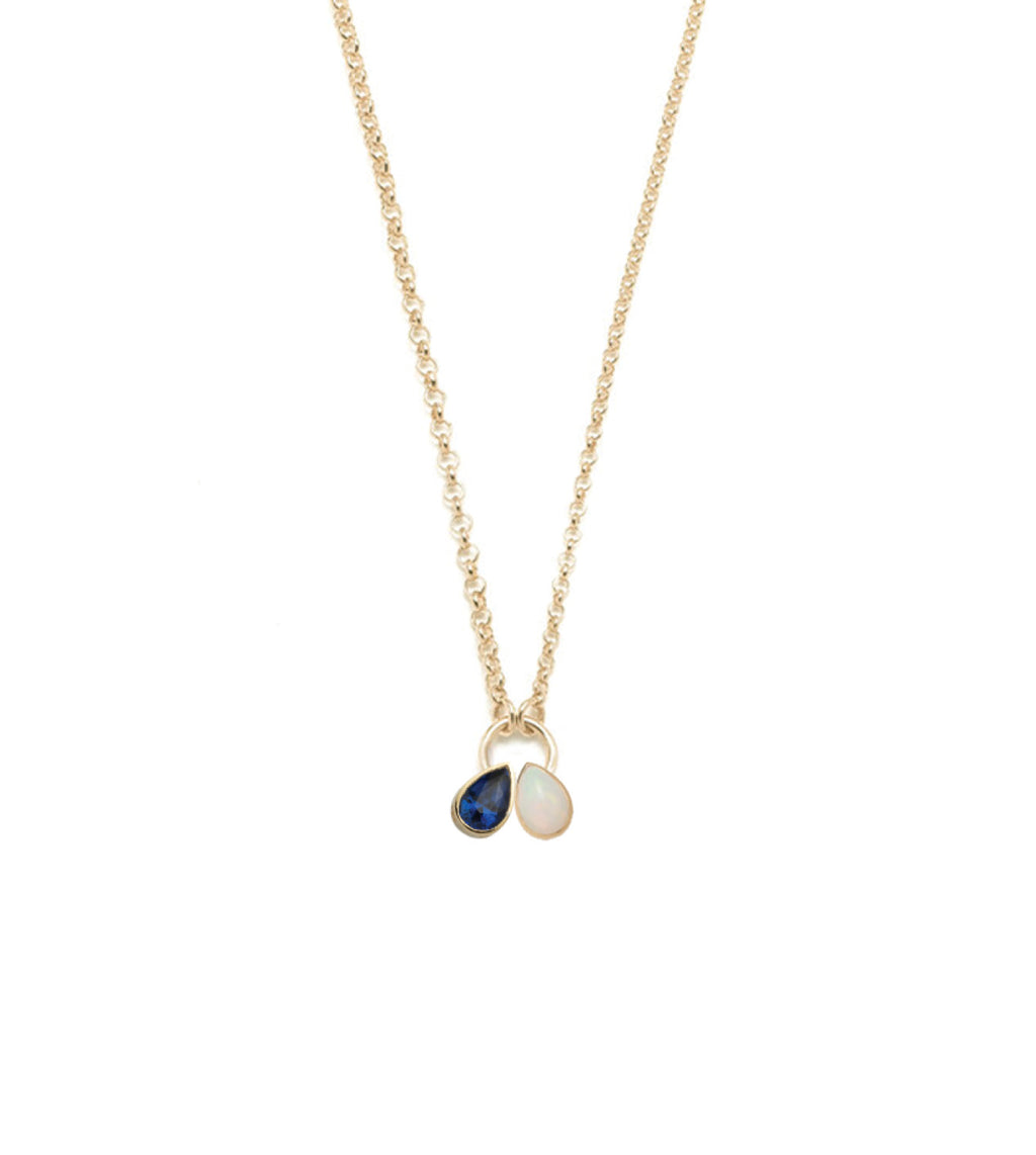 Forever & Always a Pair : Opal & Blue Sapphire Fine Belcher Stationary Necklace view 1