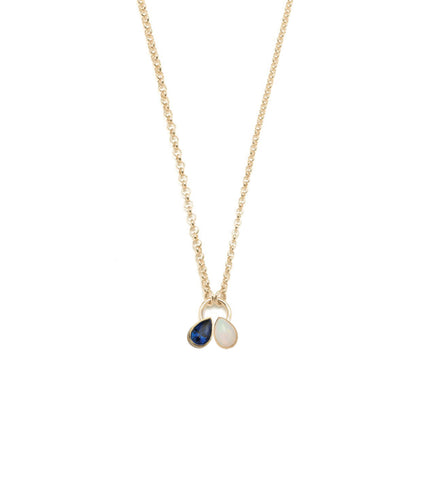 Forever & Always a Pair : Opal & Blue Sapphire Fine Belcher Stationary Necklace