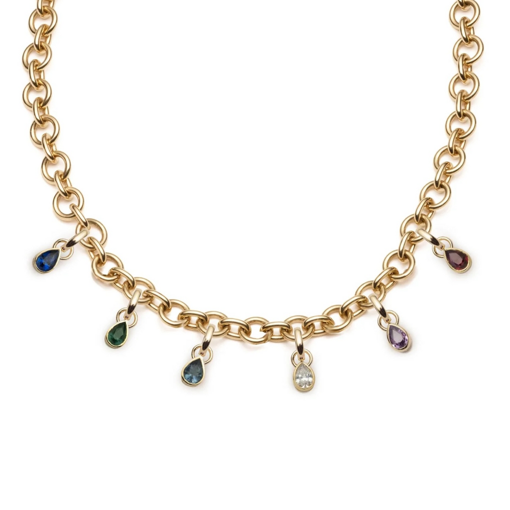 18K Yellow Gold Forever & Always a Pair : Diamond, Emerald, Ruby, and Sapphire Midsized Mixed Link Chain Necklace – FoundRae view 1
