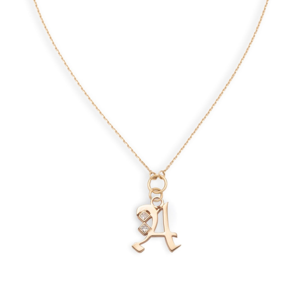 Square Cut Initial Thread Chain : in Yellow Gold with Diamonds view 1