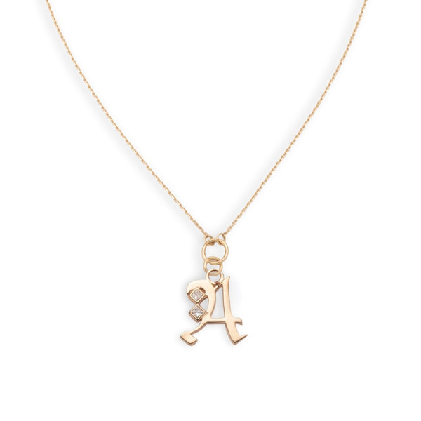 Square Cut Initial Thread Chain : in Yellow Gold with Diamonds
