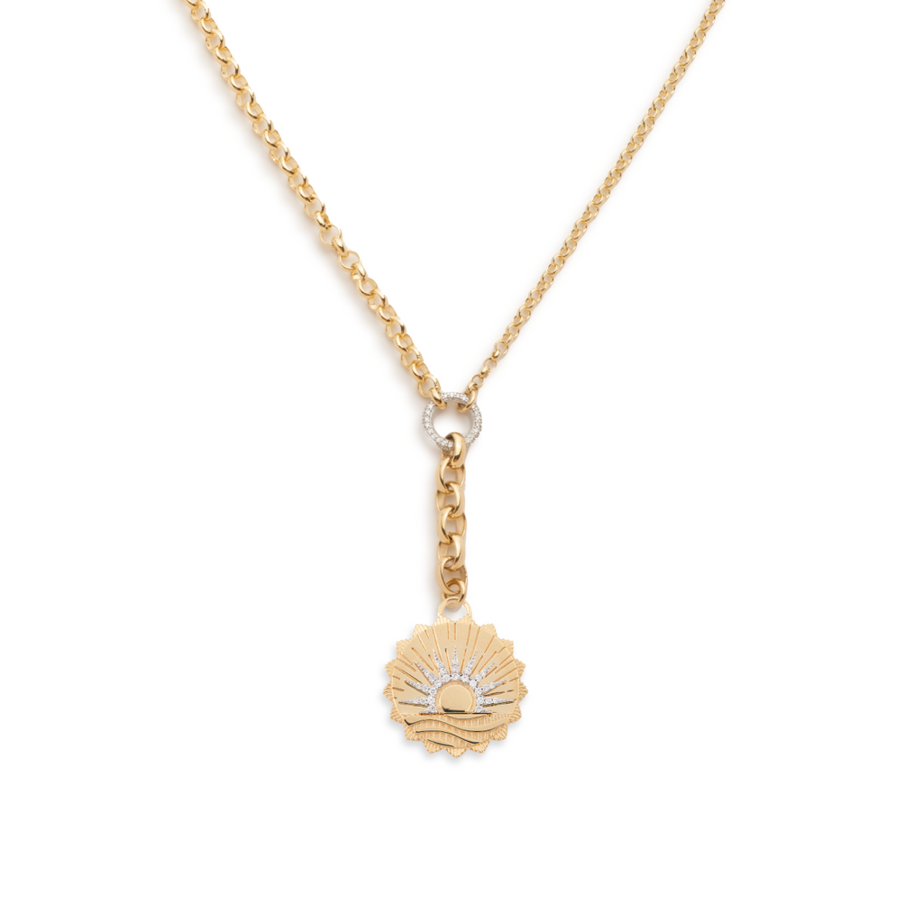 18K Yellow Gold New Beginnings - Internal Compass : Medium Mixed Belcher Extension Chain Necklace – FoundRae view 4
