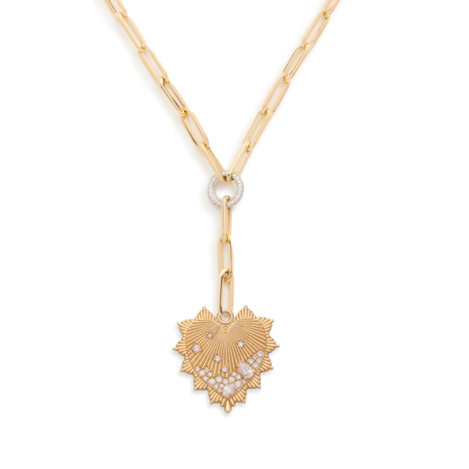 18K Yellow Gold Encrusted Diamond Heart Love Token Classic Fob Clip Extension Necklace : in Yellow Gold – FoundRae view 2