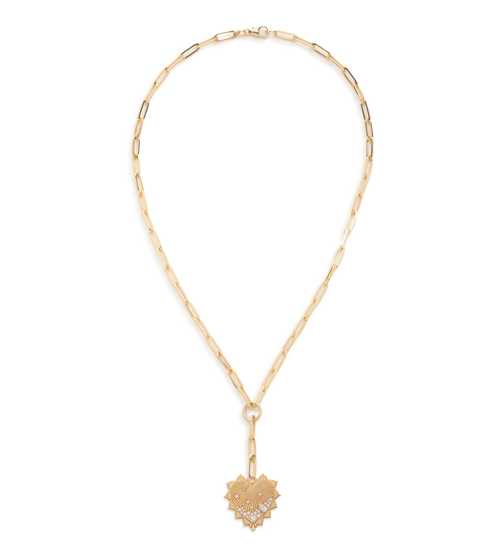 Encrusted Diamond Heart Love Token Classic Fob Clip Extension Necklace : in Yellow Gold view 2