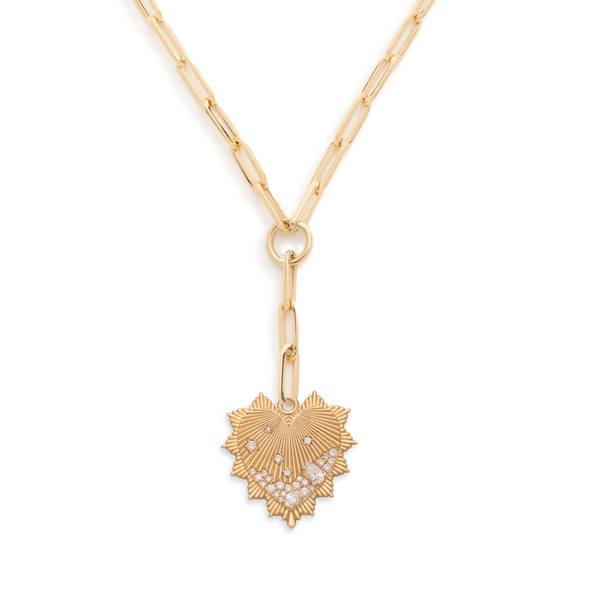 Encrusted Diamond Heart Love Token Classic Fob Clip Extension Necklace : in Yellow Gold