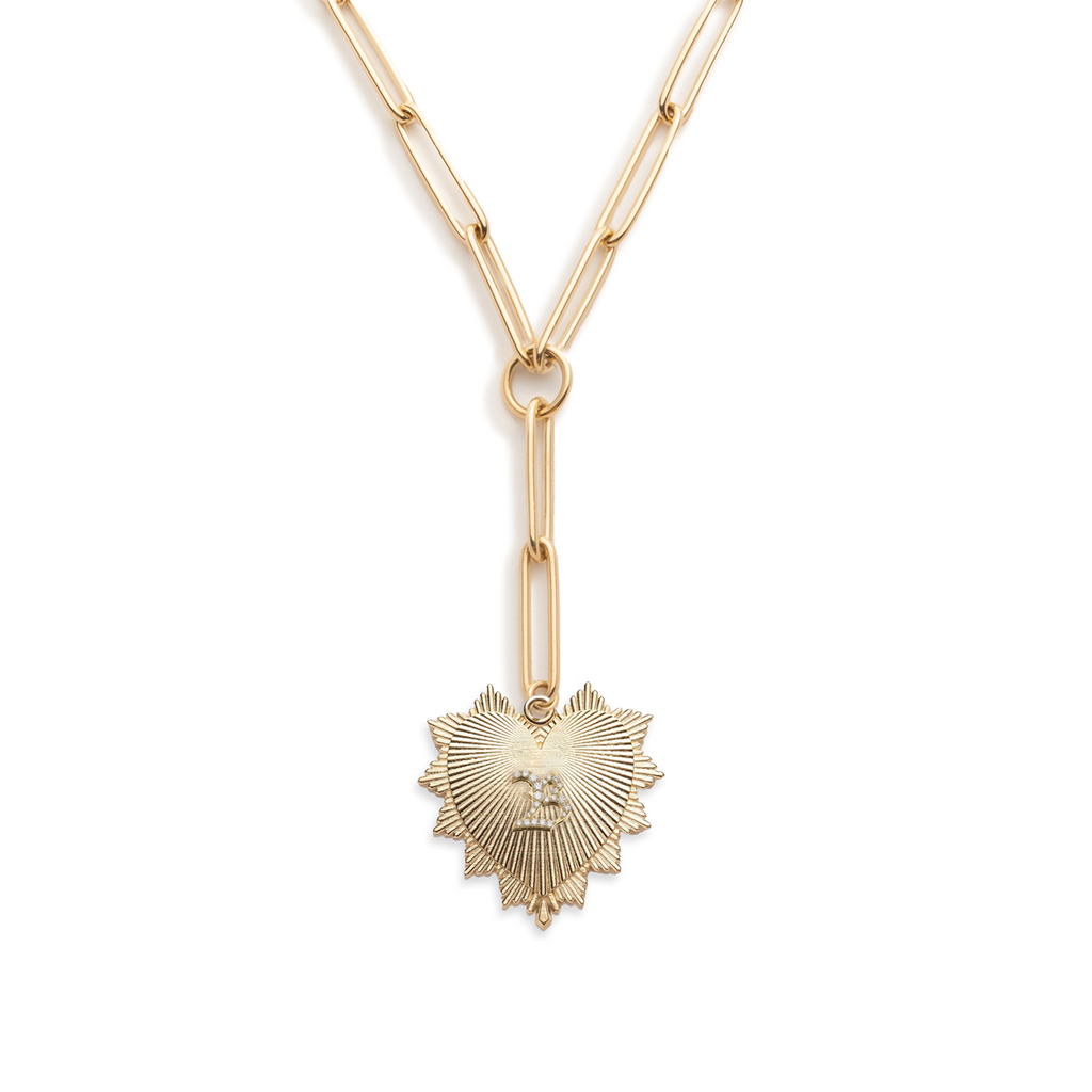 Heart Love Token Initial Extended Clip Extension Necklace : in Yellow Gold with Pave Diamonds view 1