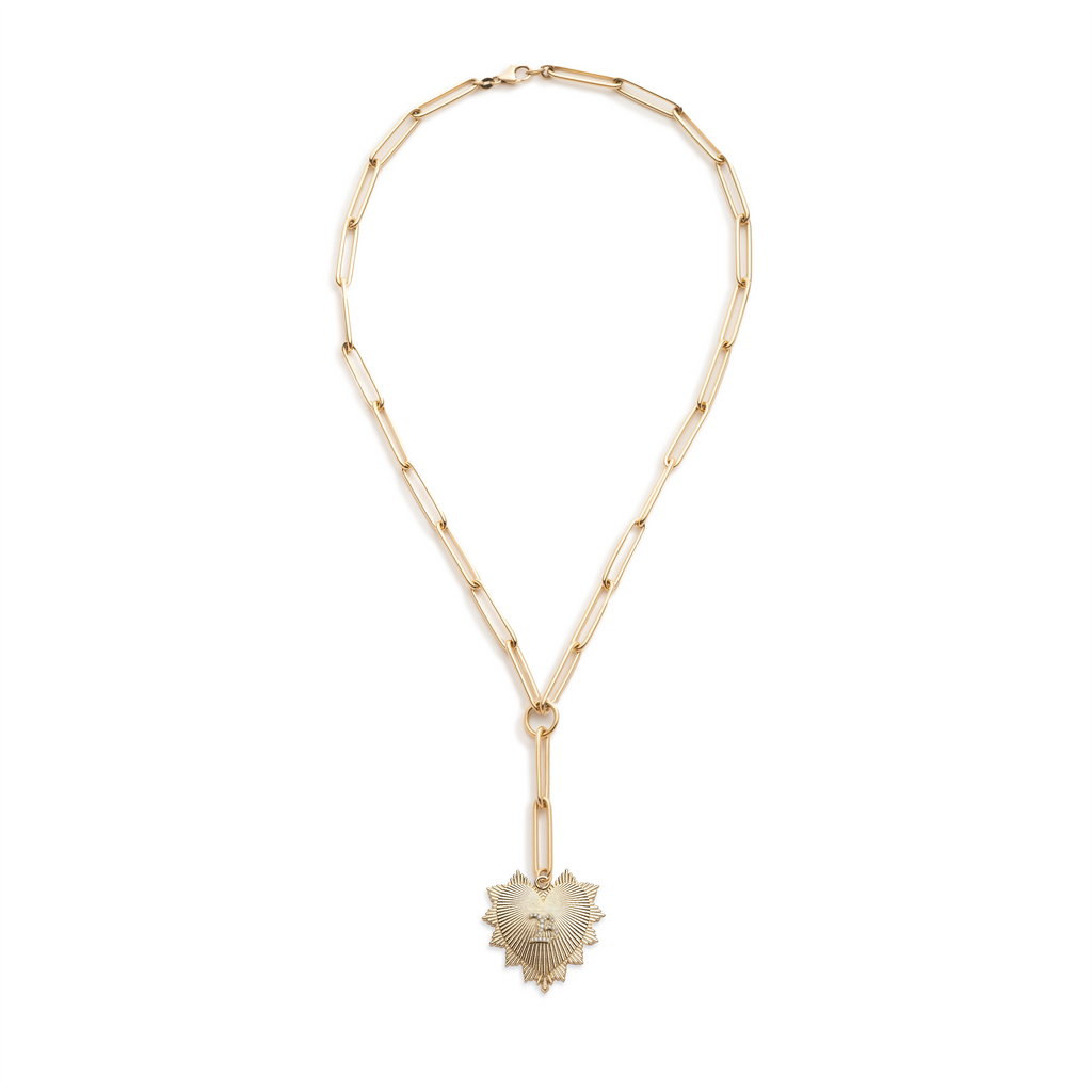 18K Yellow Gold Heart Love Token Initial Extended Clip Extension Necklace : in Yellow Gold with Pave Diamonds – FoundRae view 3