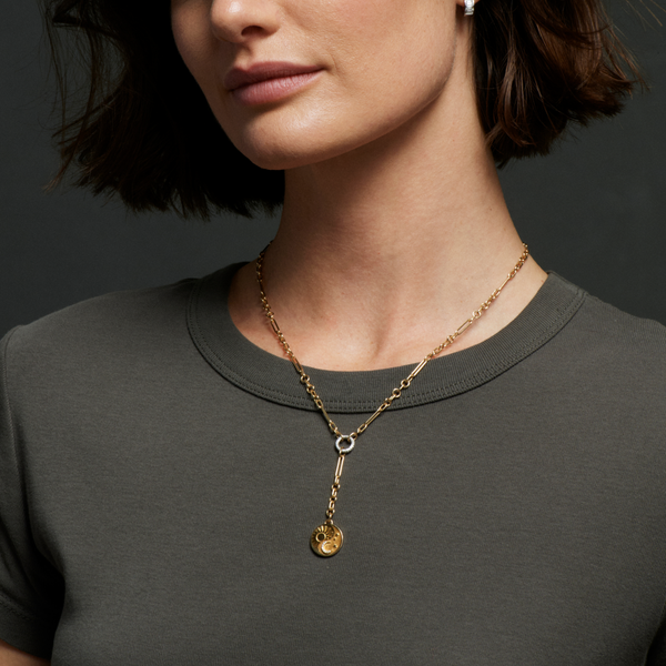 Balance Fine Mixed Clip Extension Necklace : in Yellow Gold with Diamonds